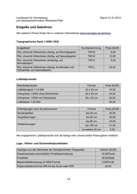 Entgelte und Gebühren 